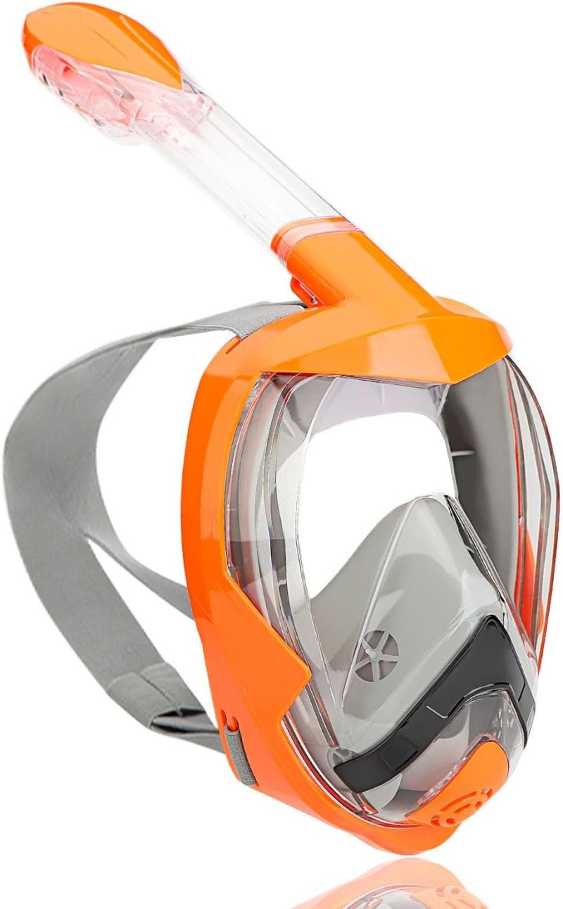 Snorkel Mask,180°View Snorkelling Gear with Panoramic Full Face Design-Sports Camera Compatible Diving Mask with Anti-Fog and Anti-Leak Technology for Adults and Kids