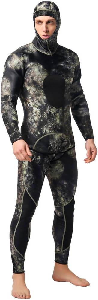 Camo Spearfishing Wetsuits Men 3mm /1.5mm Neoprene 2-Pieces Hooded Super Stretch Diving Suit