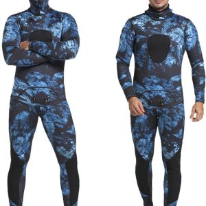 Camo Spearfishing Wetsuits Men 3mm /1.5mm Neoprene 2-Pieces Hooded Super Stretch Diving Suit
