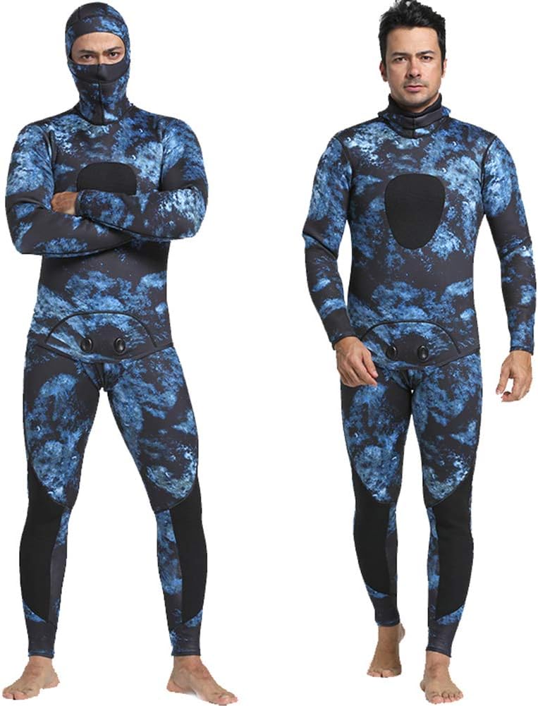 Camo Spearfishing Wetsuits Men 3mm /1.5mm Neoprene 2-Pieces Hooded Super Stretch Diving Suit