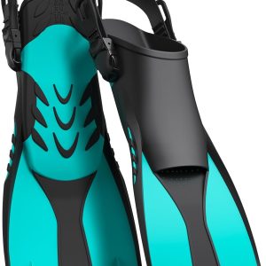 Snorkel Fins Adjustable Open Heel Fins,Dive Fins Light and Strong Thrust,Anti Slip Design Swim Fins,Travel Size Short Snorkeling Flippers,Swim Flippers for Adult Women Men.
