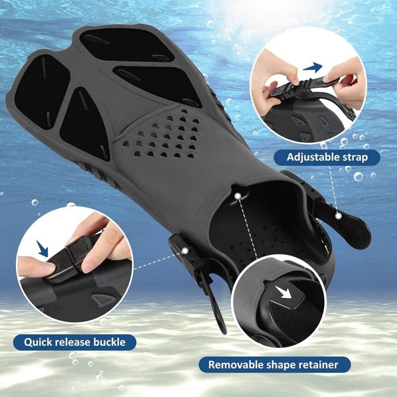 Swim Fins Snorkel Fins Snorkeling Gear Flippers for Swimming Short Diving Fins Travel Size with Mesh Bag Extra Fin Strap Open Heel Adjustable