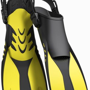 Snorkel Fins Adjustable Open Heel Fins,Dive Fins Light and Strong Thrust,Anti Slip Design Swim Fins,Travel Size Short Snorkeling Flippers,Swim Flippers for Adult Women Men.