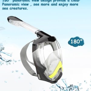 Snorkel Mask,180°View Snorkelling Gear with Panoramic Full Face Design-Sports Camera Compatible Diving Mask with Anti-Fog and Anti-Leak Technology for Adults and Kids