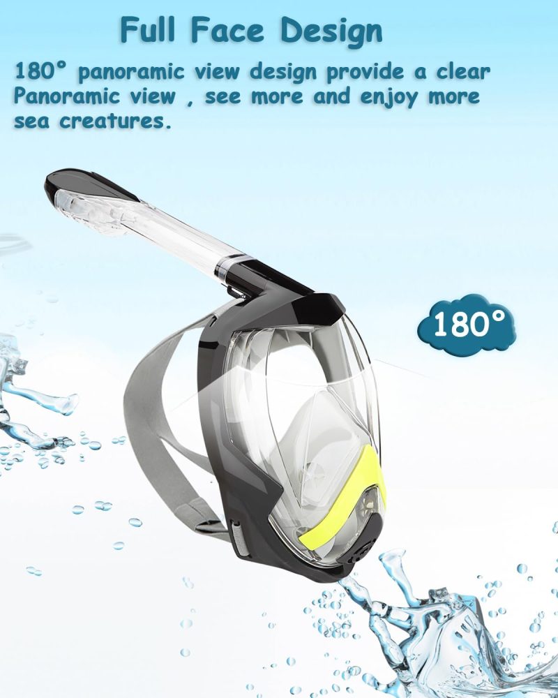 Snorkel Mask,180°View Snorkelling Gear with Panoramic Full Face Design-Sports Camera Compatible Diving Mask with Anti-Fog and Anti-Leak Technology for Adults and Kids