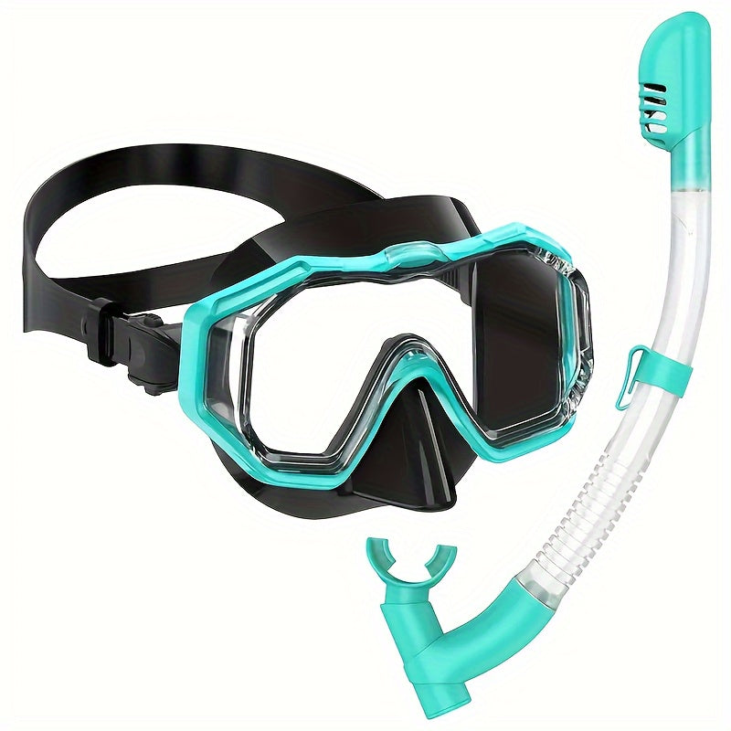One large frame diving mask with wide vision, breathing tube, anti-fog and waterproof swimming goggles, snorkeling equipment