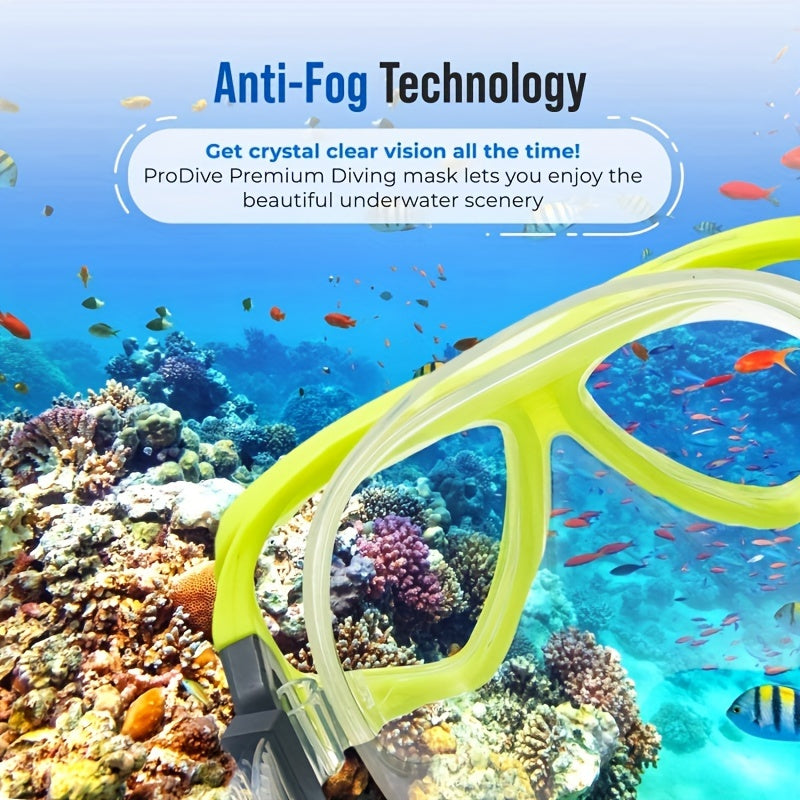 Premium Dry Top Snorkel Set - Impact hardened glass scuba mask, waterproof and fog free lenses for optimal viewing, easy to adjust shoulder strap, snorkeling gear