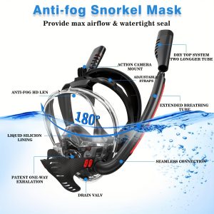 Full cover snorkeling mask, 180 degree panoramic HD snorkeling mask, adult male and female leak proof dry top set