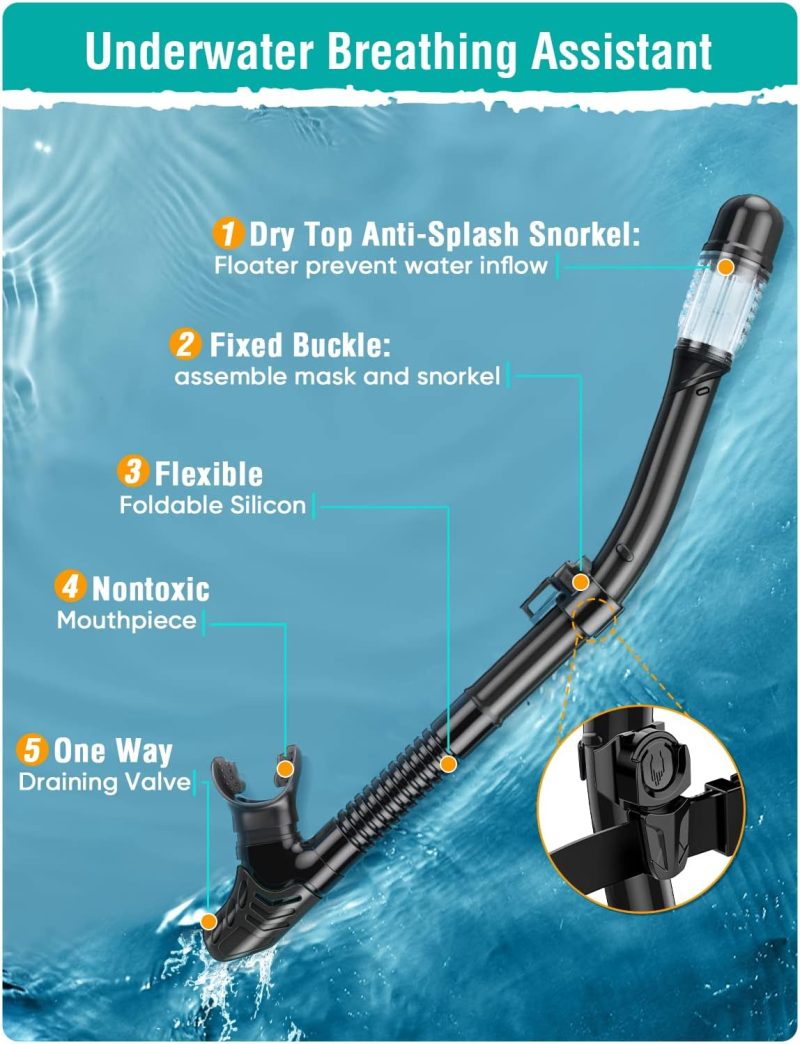 Snorkel Set Adults Snorkeling Gear Anti-Fog Panoramic View Swim Mask Dry Top Snorkel Kit with Carry Bag for Snorkeling Scuba Diving Swimming Travel
