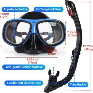 Nearsighted Snorkeling Gear for Adults Youth, Professional Full Dry Top Silicone Snorkel Set, Anti-Fog Scuba Diving Mask with Adjustable Strap