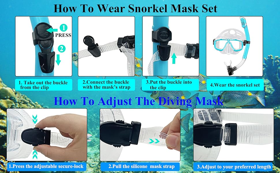 Adults Mask Snorkel Fins Set, Snorkeling Gear Adult with Fins