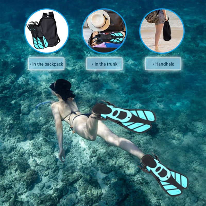Snorkel Fins, Adjustable Buckles Open Heel Swim Flippers, Snorkeling Gear Flippers, Travel Size Short Swim Fins for Snorkeling Diving Swimming Adult Men Womens