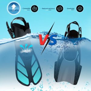 Snorkel Fins, Adjustable Buckles Open Heel Swim Flippers, Snorkeling Gear Flippers, Travel Size Short Swim Fins for Snorkeling Diving Swimming Adult Men Womens