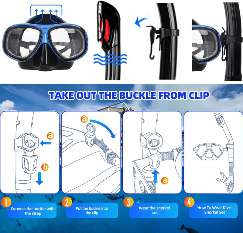 Nearsighted Snorkeling Gear for Adults Youth, Professional Full Dry Top Silicone Snorkel Set, Anti-Fog Scuba Diving Mask with Adjustable Strap