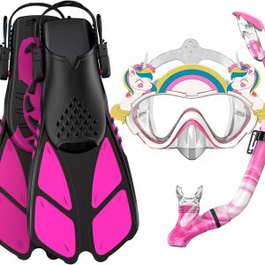 Kids Snorkel Mask Fins Set for 3-8 Years Old Boys Girls Youth Junior with Carrying Bag for Snorkeling Swimming Freediving