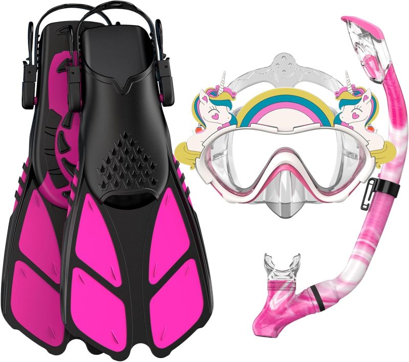 Kids Snorkel Mask Fins Set for 3-8 Years Old Boys Girls Youth Junior with Carrying Bag for Snorkeling Swimming Freediving