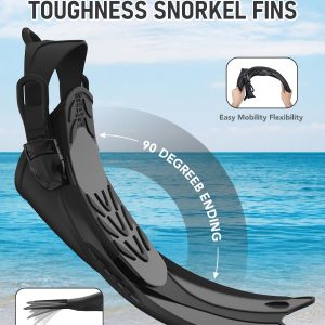 Snorkel Fins Adjustable Open Heel Fins,Dive Fins Light and Strong Thrust,Anti Slip Design Swim Fins,Travel Size Short Snorkeling Flippers,Swim Flippers for Adult Women Men.