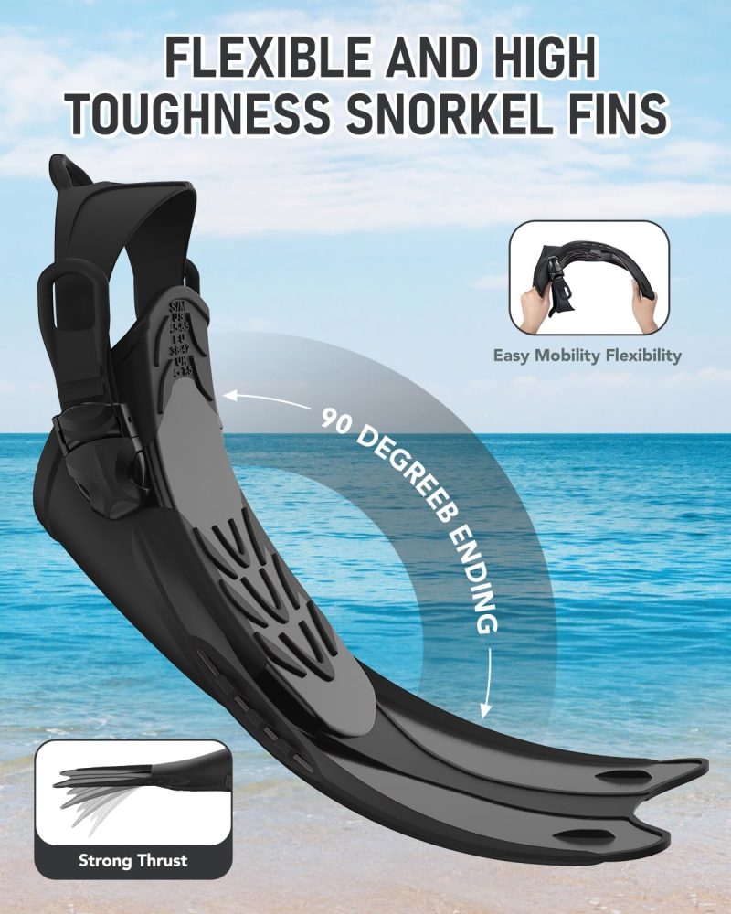 Snorkel Fins Adjustable Open Heel Fins,Dive Fins Light and Strong Thrust,Anti Slip Design Swim Fins,Travel Size Short Snorkeling Flippers,Swim Flippers for Adult Women Men.