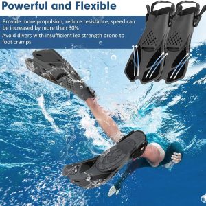 Swim Fins Snorkel Fins Snorkeling Gear Flippers for Swimming Short Diving Fins Travel Size with Mesh Bag Extra Fin Strap Open Heel Adjustable