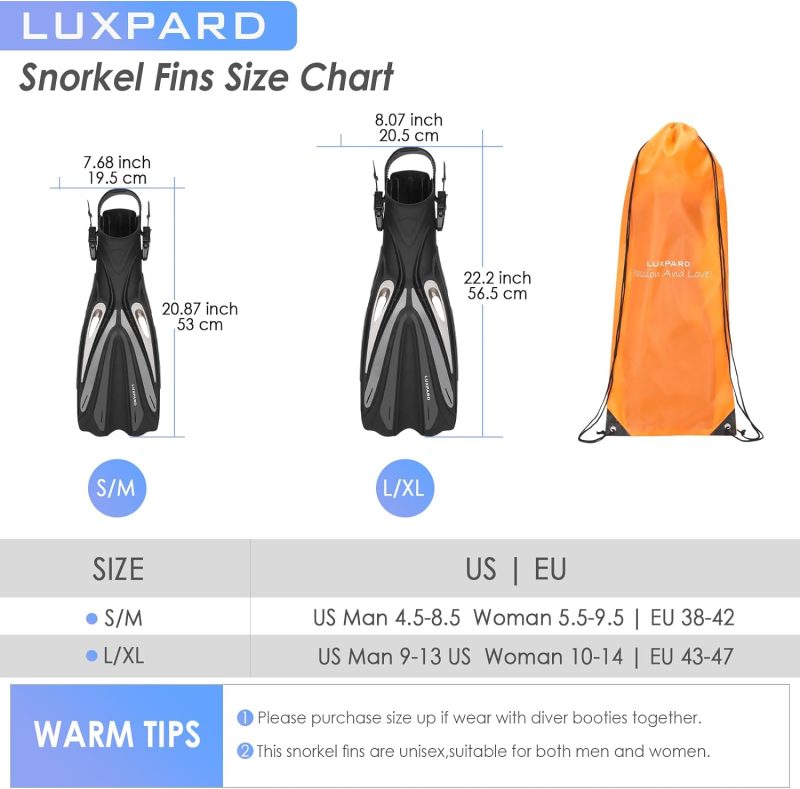 Diving Fins, Powerful Efficient Open Heel Scuba Diving Fins, Flippers for Snorkeling and Freediving with Adjustable Buckles