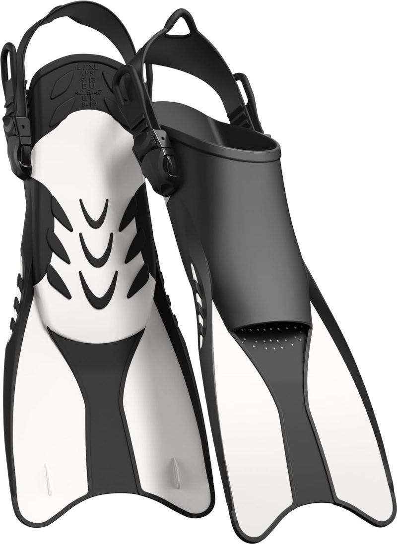 Snorkel Fins Adjustable Open Heel Fins,Dive Fins Light and Strong Thrust,Anti Slip Design Swim Fins,Travel Size Short Snorkeling Flippers,Swim Flippers for Adult Women Men.