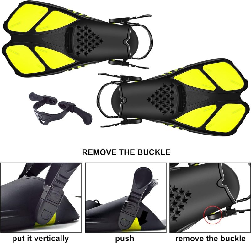 Swim Fins Open Heel, Adjustable and Light Diving Fins with Good Thrust, Travel Size Short Flippers for Snorkeling Swimming （Unisex）