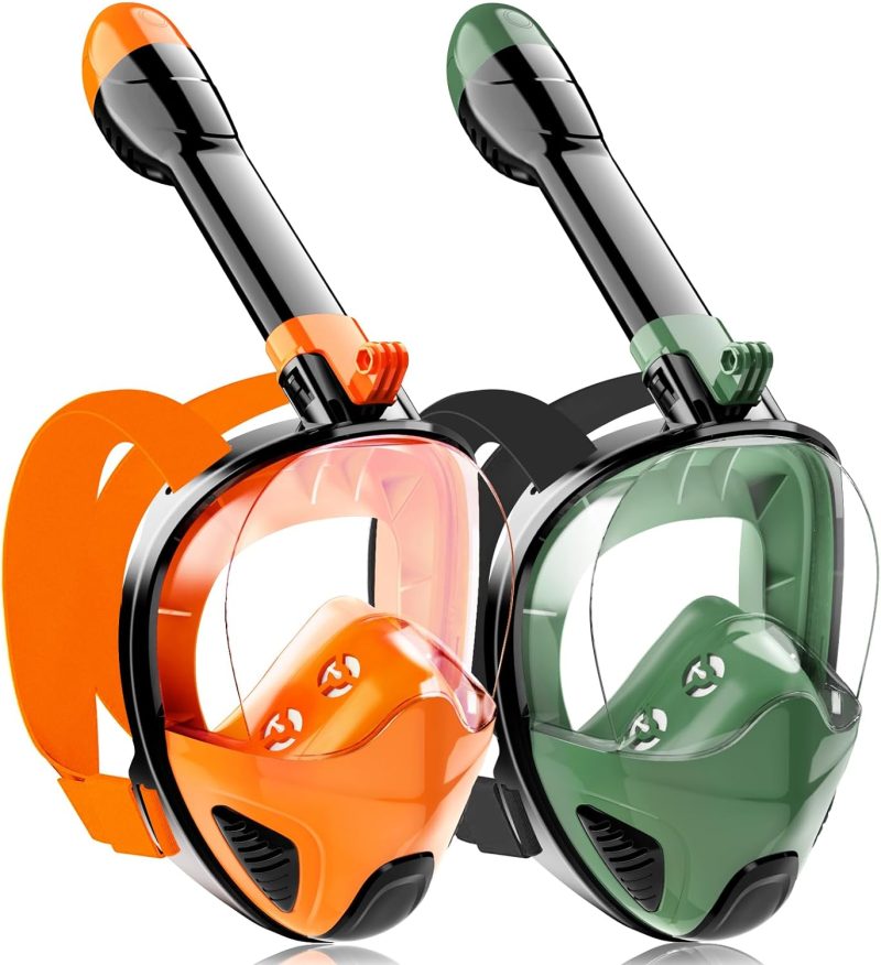 Full Face Snorkel Mask for Adults Teen, Snorkeling Gear with Detachable Camera Mount,Panoramic 180° View, Anti-Fog Anti-Leak Snorkling Set for Man and Women