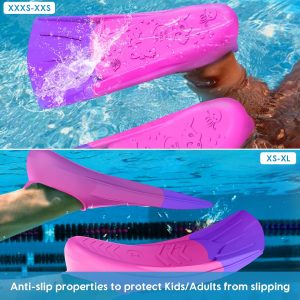 Swim Fins, Kids Swim Training Fins for Lap Swimming, Travel Size Flippers with Mesh Bag, Silicone Swimming Fins for Kids Teens Adults Women Men