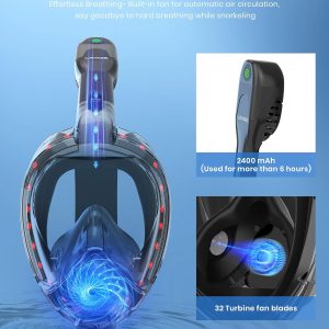 Elecctric Free Breathing Full Face Snorkel Mask for Adult - 180°Panoramic View/Anti-Fog/Anti-Leak Scuba mask with Camera Mount,Snorkeling Gear for Adults
