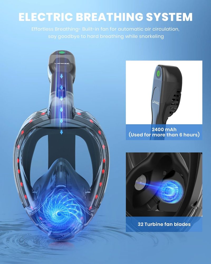 Elecctric Free Breathing Full Face Snorkel Mask for Adult - 180°Panoramic View/Anti-Fog/Anti-Leak Scuba mask with Camera Mount,Snorkeling Gear for Adults
