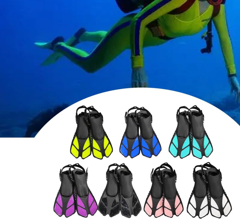 Adjustable Hasps Snorkels Fins Short Swimming Fins Open Heel Swim Flippers for Snorkeling Divings Swimming Open Heel Swim Flippers
