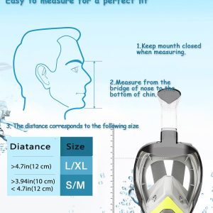 Snorkel Mask,180°View Snorkelling Gear with Panoramic Full Face Design-Sports Camera Compatible Diving Mask with Anti-Fog and Anti-Leak Technology for Adults and Kids