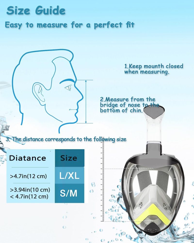 Snorkel Mask,180°View Snorkelling Gear with Panoramic Full Face Design-Sports Camera Compatible Diving Mask with Anti-Fog and Anti-Leak Technology for Adults and Kids