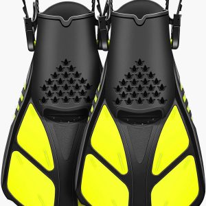 Swim Fins Open Heel, Adjustable and Light Diving Fins with Good Thrust, Travel Size Short Flippers for Snorkeling Swimming （Unisex）