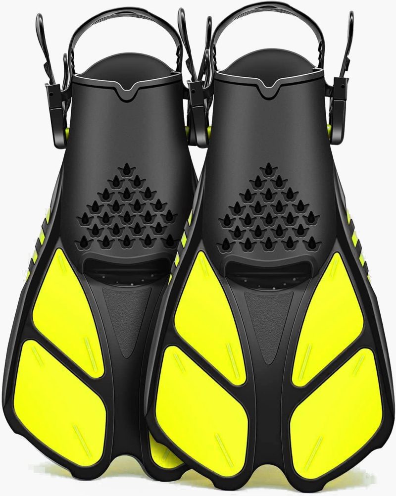 Swim Fins Open Heel, Adjustable and Light Diving Fins with Good Thrust, Travel Size Short Flippers for Snorkeling Swimming （Unisex）