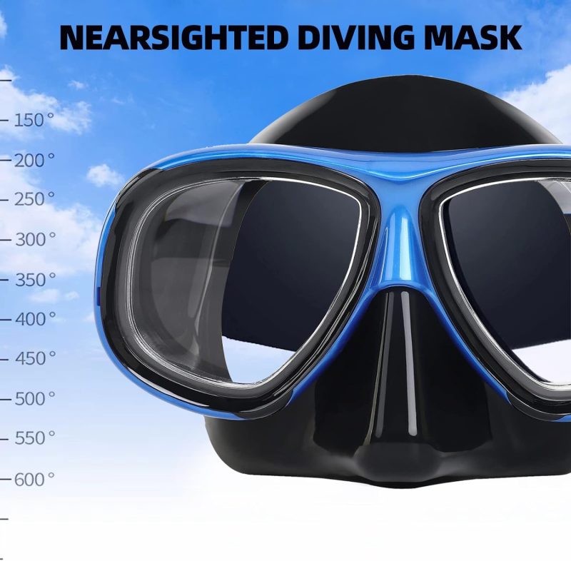 Nearsighted Snorkeling Gear for Adults Youth, Professional Full Dry Top Silicone Snorkel Set, Anti-Fog Scuba Diving Mask with Adjustable Strap
