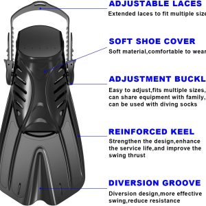 Diving fins Snorkeling Gear for Adults Snorkel fins ，Swim fins Open, Adjustable, Men, Women, Children, Swim Flippers