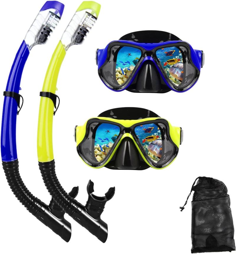 Snorkeling Gear for Adults Snorkel mask Set Scuba Diving mask Dry Snorkel Swimming Glasses Swim Dive mask Nose Cover Youth Free Diving