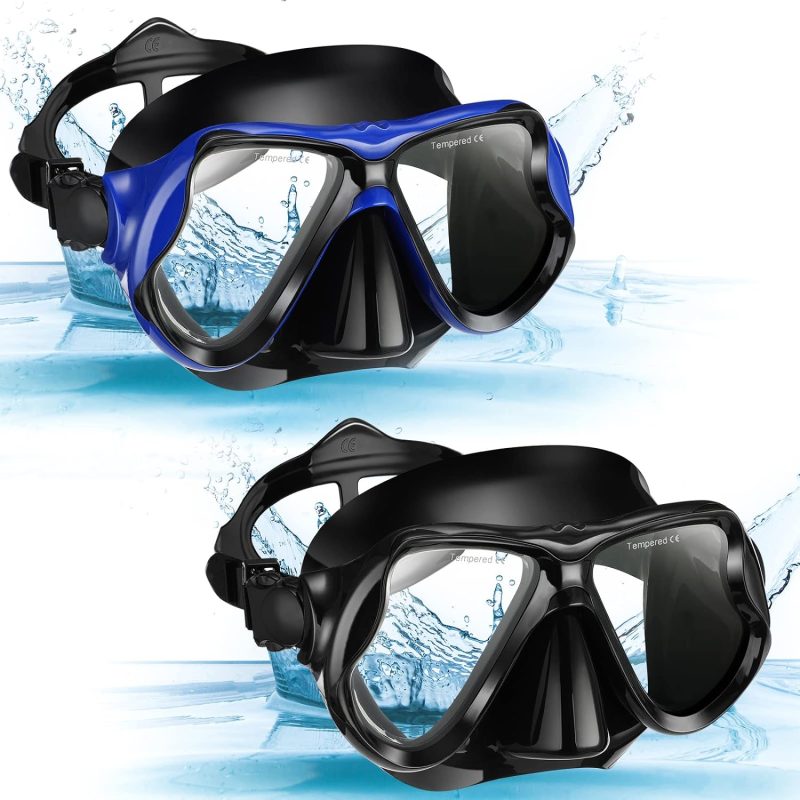 2 Pack Swim Mask for Adult Swimming Snorkel Goggles with Nose Cover Anti Fog Clear View Tempered Glass for Diving Swimming