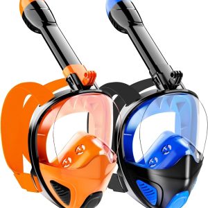 Full Face Snorkel Mask for Adults Teen, Snorkeling Gear with Detachable Camera Mount,Panoramic 180° View, Anti-Fog Anti-Leak Snorkling Set for Man and Women
