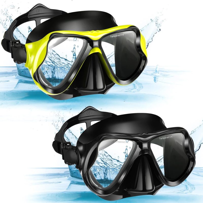 2 Pack Swim Mask for Adult Swimming Snorkel Goggles with Nose Cover Anti Fog Clear View Tempered Glass for Diving Swimming