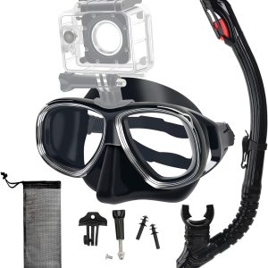 Nearsighted Snorkeling Gear for Adults Youth, Professional Full Dry Top Silicone Snorkel Set, Anti-Fog Scuba Diving Mask with Adjustable Strap