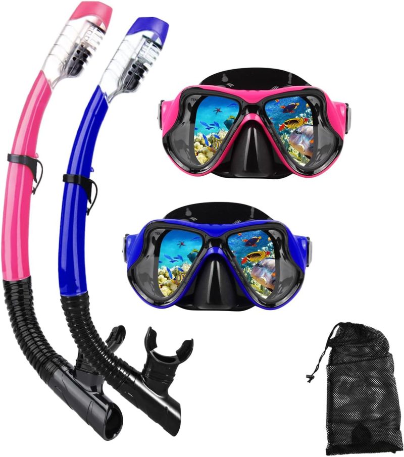 Snorkeling Gear for Adults Snorkel mask Set Scuba Diving mask Dry Snorkel Swimming Glasses Swim Dive mask Nose Cover Youth Free Diving