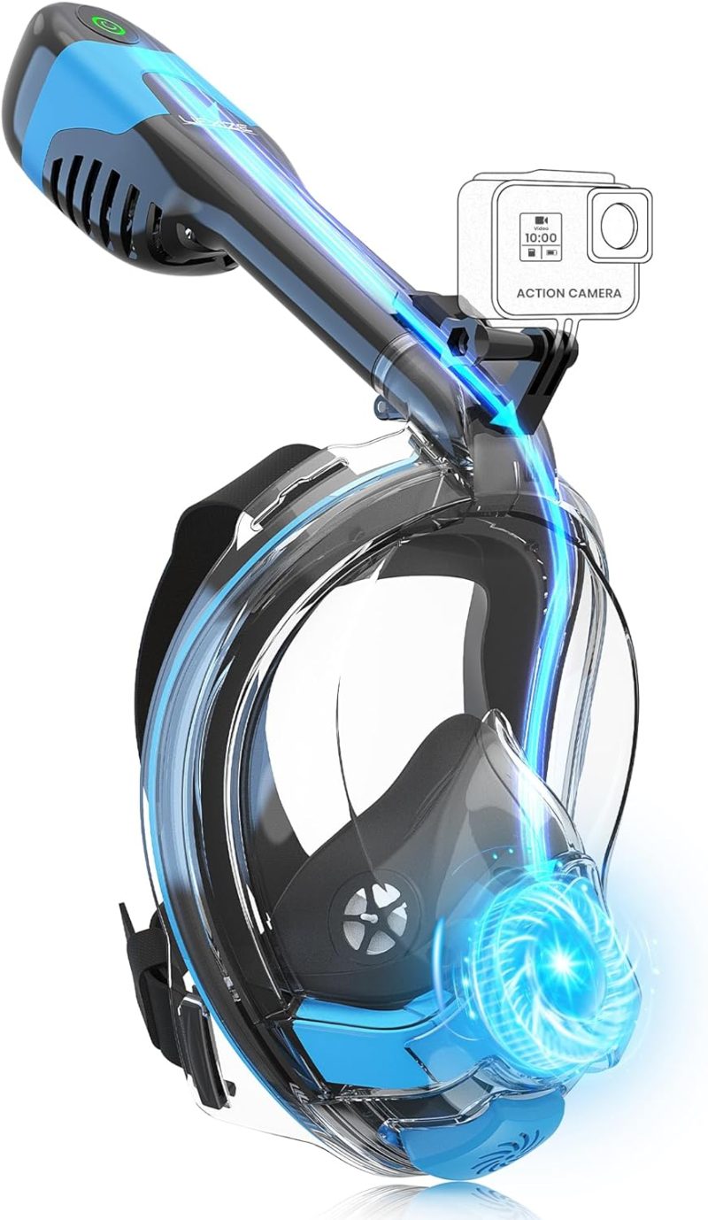 Elecctric Free Breathing Full Face Snorkel Mask for Adult - 180°Panoramic View/Anti-Fog/Anti-Leak Scuba mask with Camera Mount,Snorkeling Gear for Adults