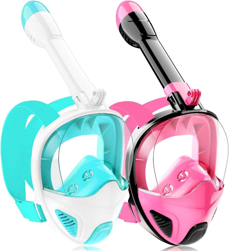 Full Face Snorkel Mask for Adults Teen, Snorkeling Gear with Detachable Camera Mount,Panoramic 180° View, Anti-Fog Anti-Leak Snorkling Set for Man and Women
