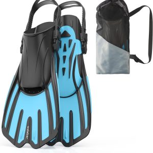 Swim Fins, Snorkel Fins with Adjustable Open Heel for Snorkeling, Diving, Swimming, Travel Size Snorkel Fins for Adult Men Women