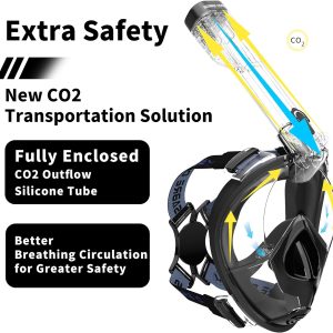 Full Face Snorkel Mask Adults with Ear Pressure Equalizer, Fully Enclosed CO2 Outflow, Silicone Bonding Anti-Leak&Fog,Buckle Folding for Portability