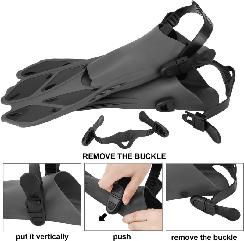 Snorkel Fins, Travel Size Adjustable Strap Diving Flippers with Mesh Bag and Extra Buckle Connector for Men Women Snorkeling Diving Swimming