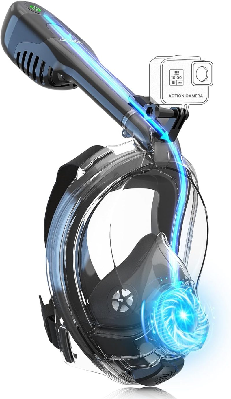 Elecctric Free Breathing Full Face Snorkel Mask for Adult - 180°Panoramic View/Anti-Fog/Anti-Leak Scuba mask with Camera Mount,Snorkeling Gear for Adults