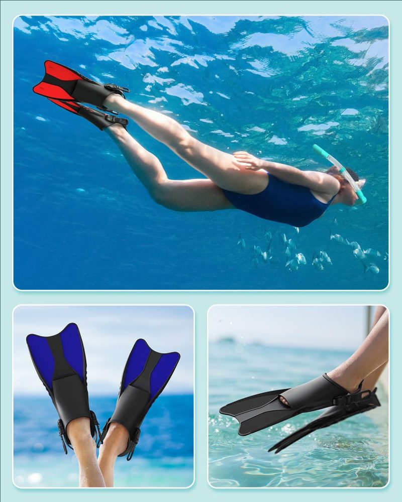 Snorkel Fins Adjustable Open Heel Fins,Dive Fins Light and Strong Thrust,Anti Slip Design Swim Fins,Travel Size Short Snorkeling Flippers,Swim Flippers for Adult Women Men.